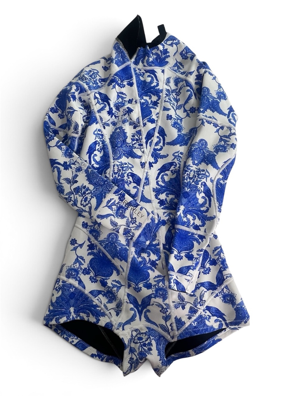 Cynthia Rowley Royal Blue & White Floral Neoprene One-Piece Swimsuit